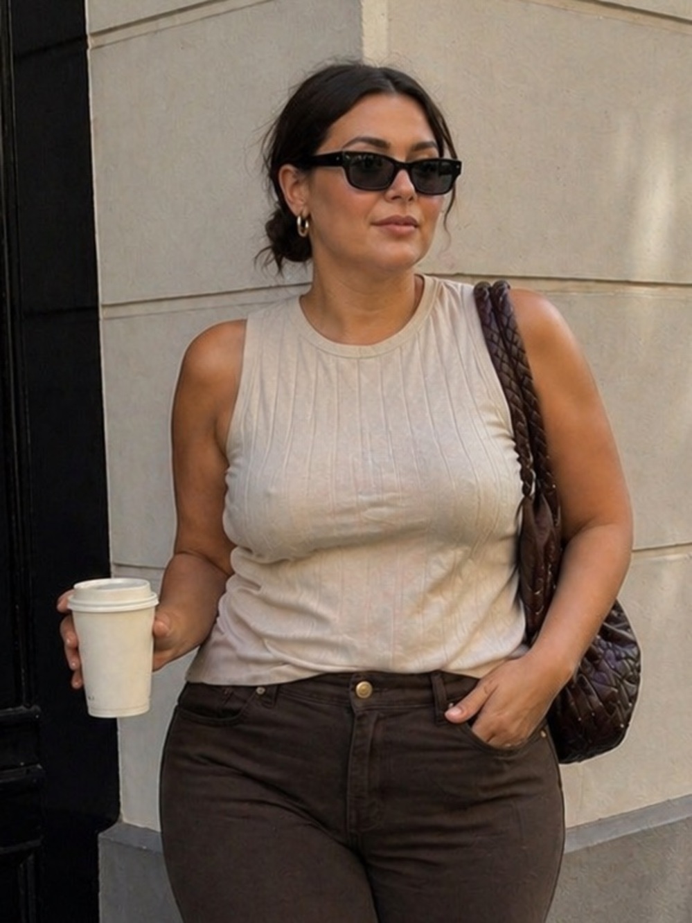 YaYa Ribbed Sleeveless Tank Top - Cream